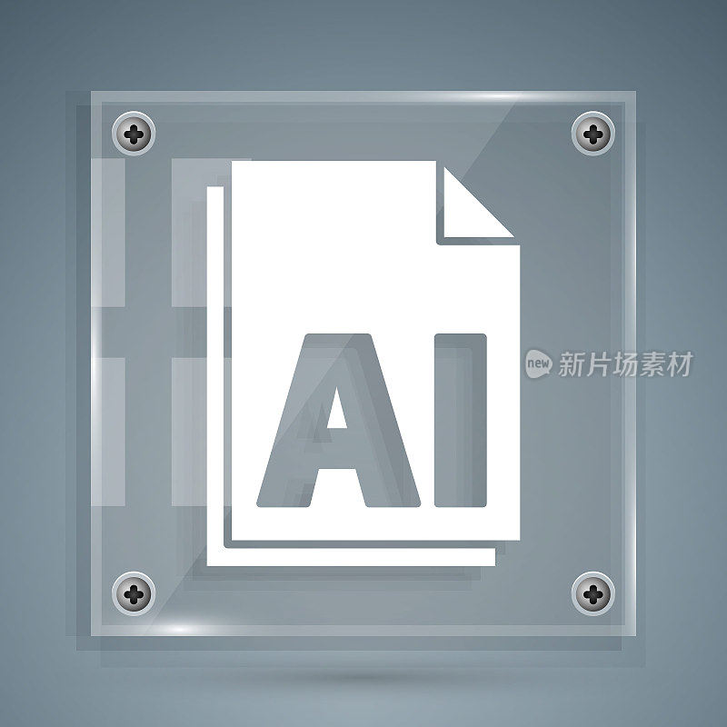 White AI file document. Download ai button icon isolated on grey background. AI file symbol. Square glass panels. Vector Illustration